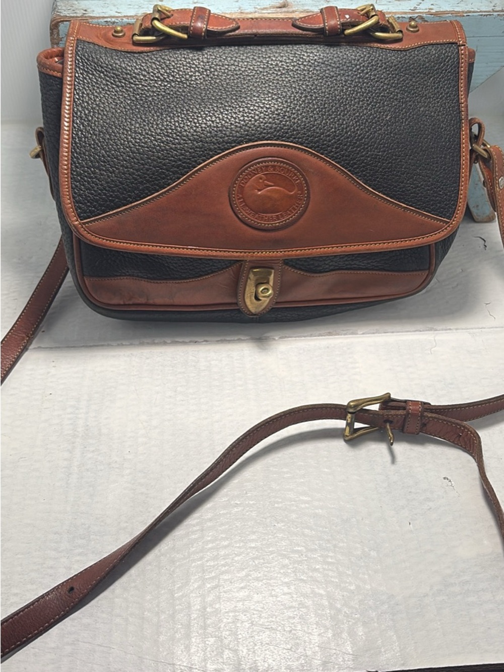 Dooney & Bourke Black and Brown Pebbled Leather Satchel